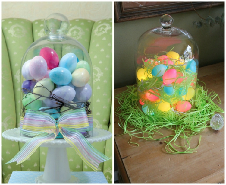 cloches-verre-décoratives oeufs de Pâques plastique enfants