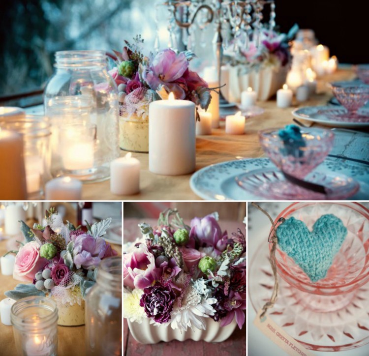 déco table Saint-Valentin -bougies-cylindriques-deco-florale-vaisselle-verre-rose