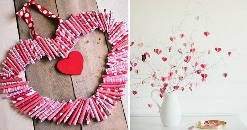 décoration Saint Valentin romantique-coeur-papier-bouquet-branches