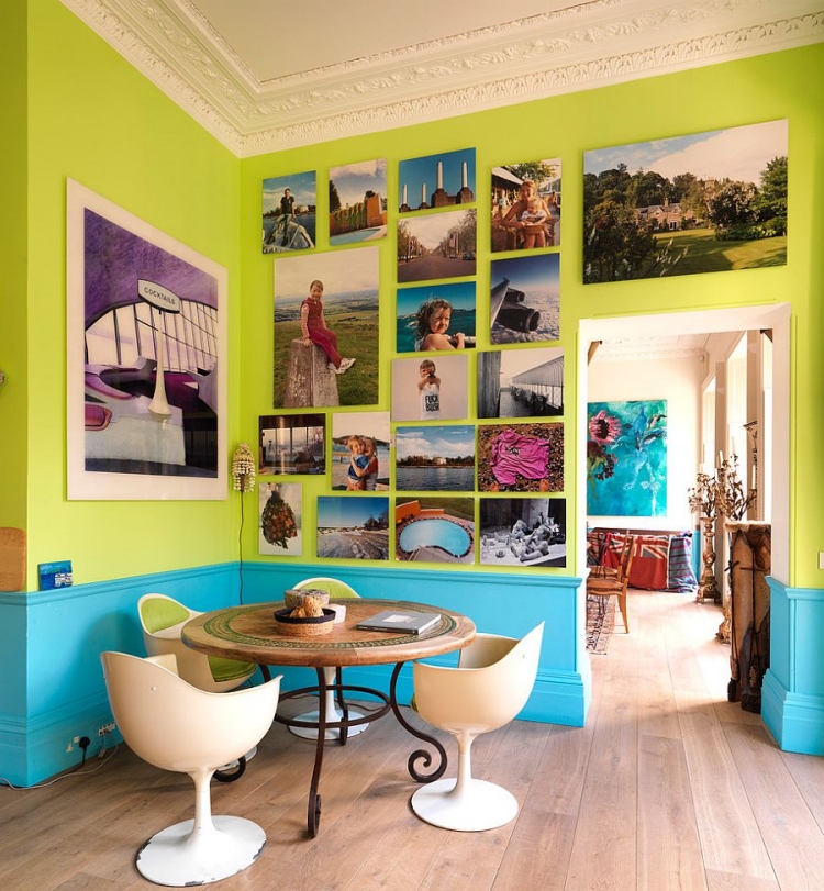 décoration-salle-manger-vert-anis-bleu-ciel-chaises