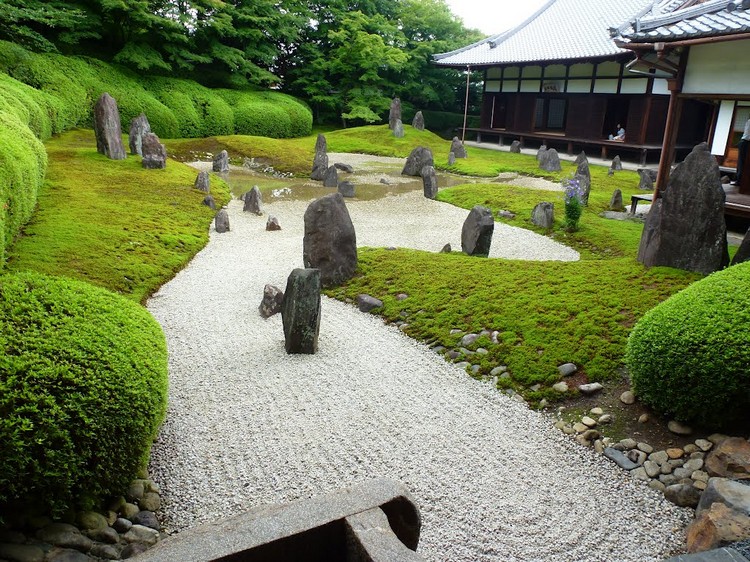 jardin zen moderne-haie-buis-gravier-concasse-rochers