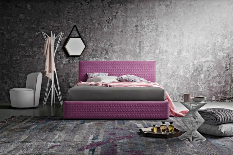 lit adulte design -violet-design-moderne-gris-violet-motif-3d