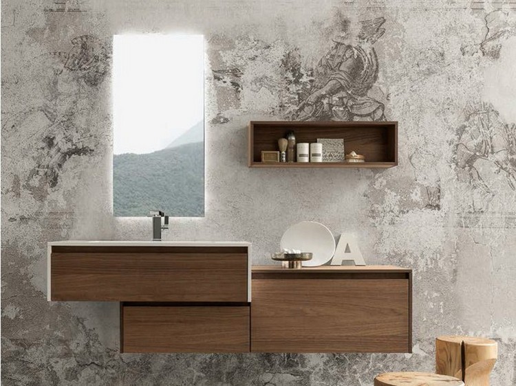 meuble de salle de bain en bois -design-rectangulaire-vasque-integree-WELLNESS 03 - Pedini