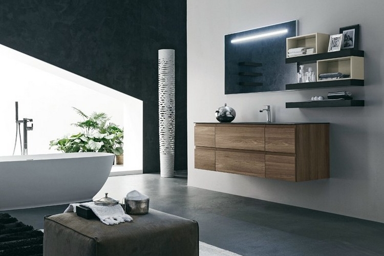 Meuble de salle de bain en bois avec vasque intégrée