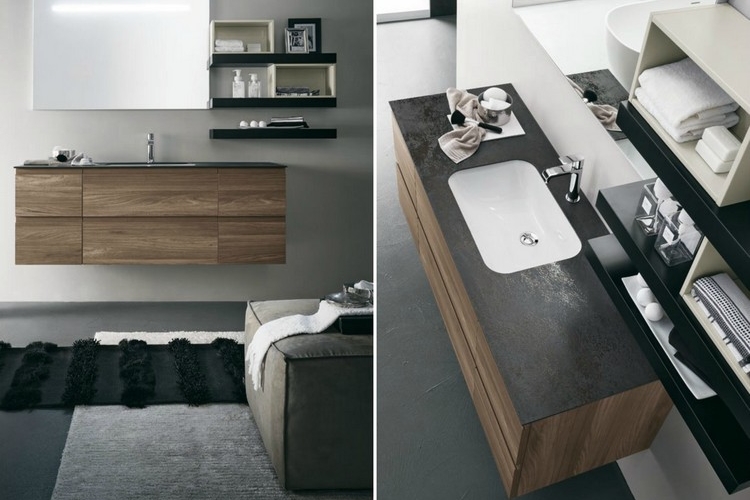 Meuble de salle de bain en bois avec vasque intégrée