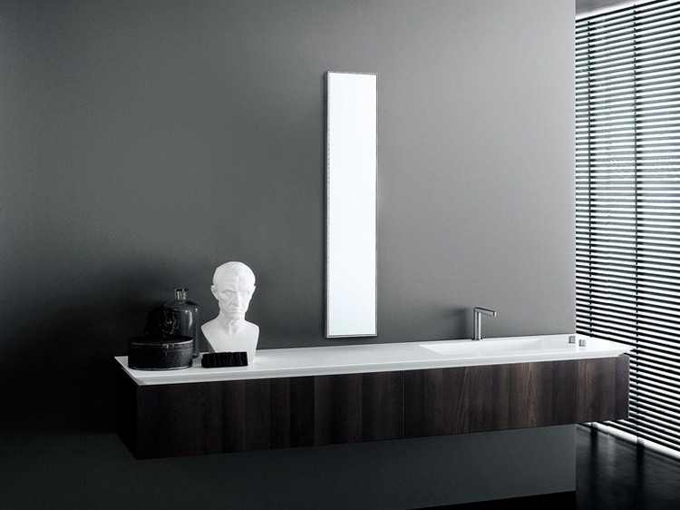 meuble de salle de bain en bois -sombre-plan-vasque-blanc-B14 - Boffi
