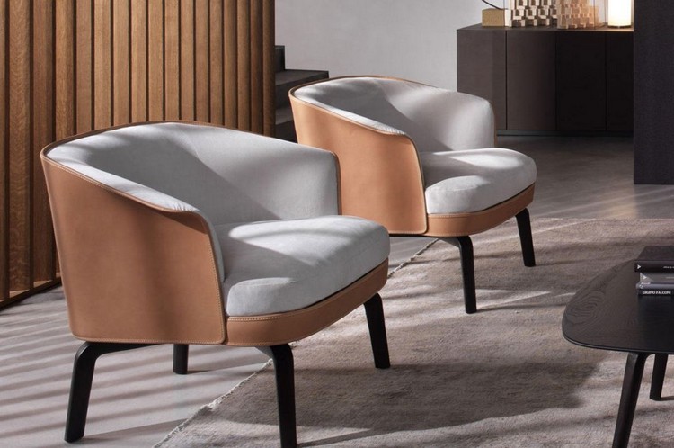 meuble design moderne-fauteuil-marron-clair-blanc-POLTRONA-FRAU-Nivola-Armchair-roberto-lazzeroni
