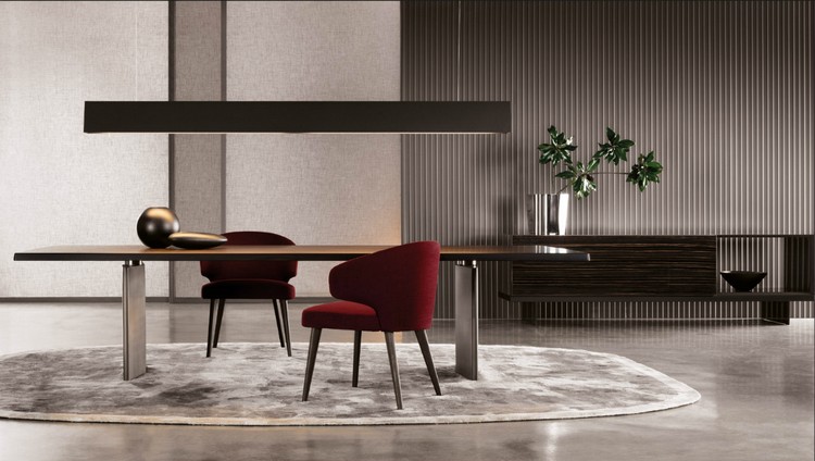 meuble design moderne-table-salle-manger-rectangulaire-plateau-bois-Minotti-Morgan