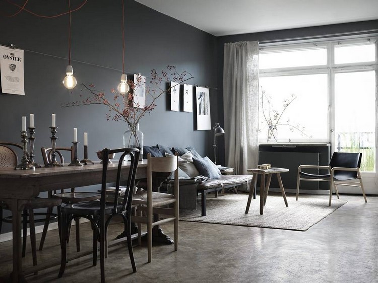 peinture salon moderne -gris-graphite-meubles-bois-clair
