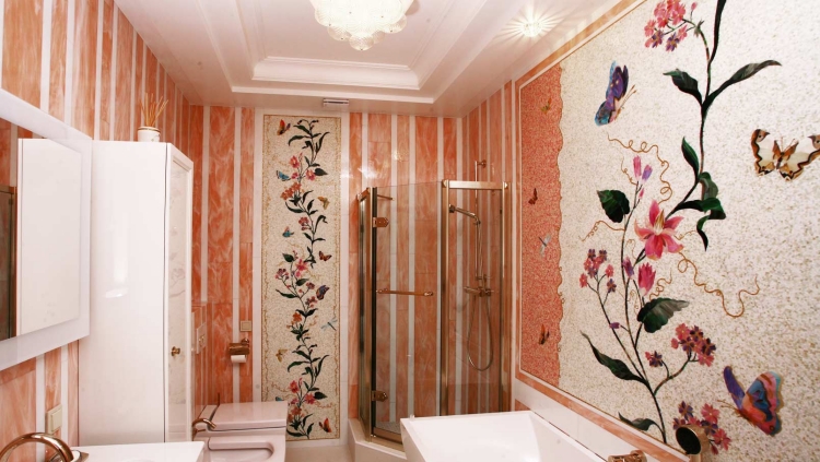 salle-bain-mosaique-rose-japonais-panneau-mural