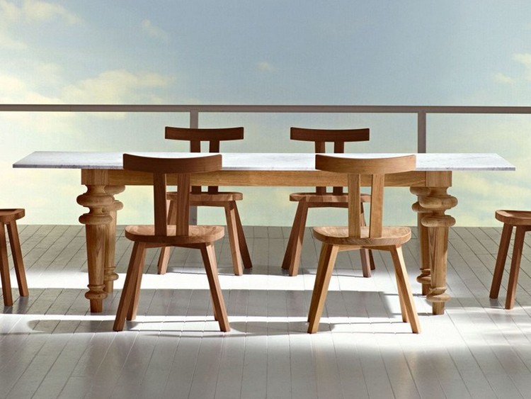 table d’extérieur –design-rectangulaire-bois-marbre-blanc-INOUT 733-Gervasoni