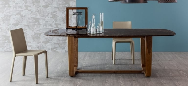 table salle à manger bois marbre design italien Bonaldo Medley