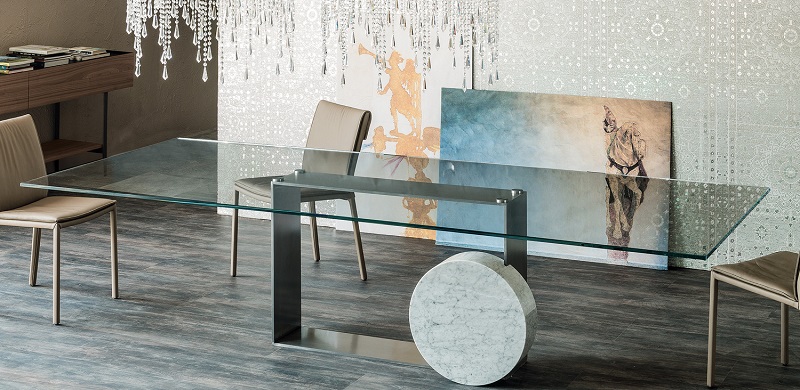 table salle manger métal verre marbre design Cattelan Italia