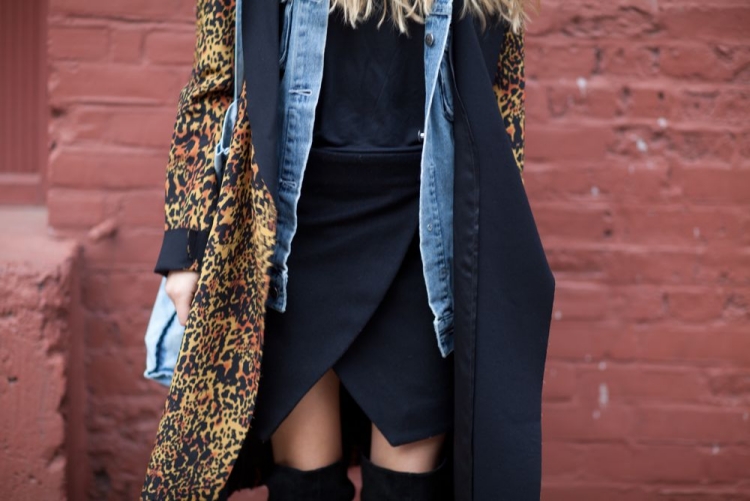 veste en jean femme manteau-noir-imprimé-léopard