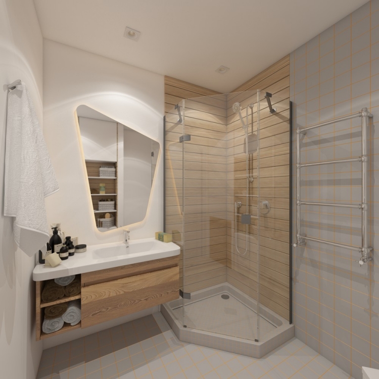 aménager-studio-salle-bains-beige-mobilier-bois-massif