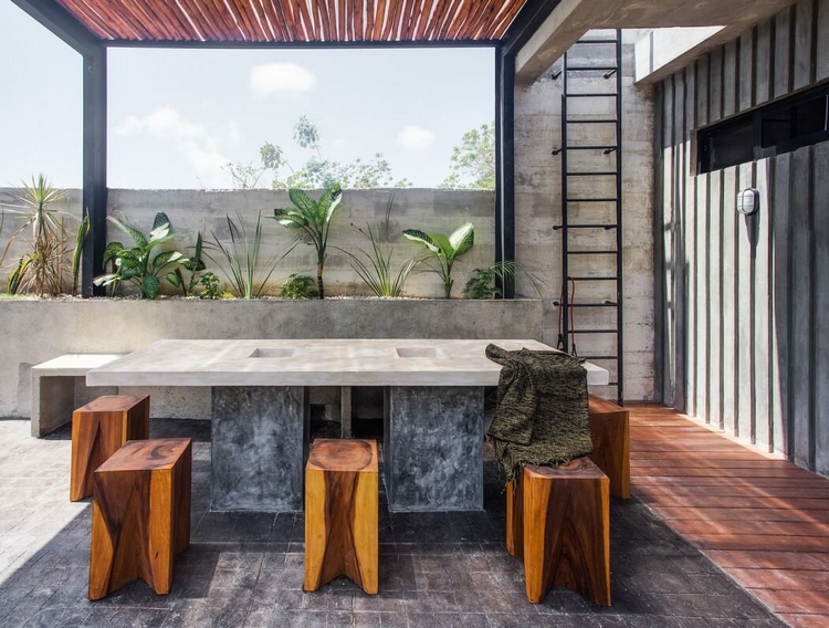 beton banché murs meubles éclectiques-bois-béton-ciré-maison-Mexique