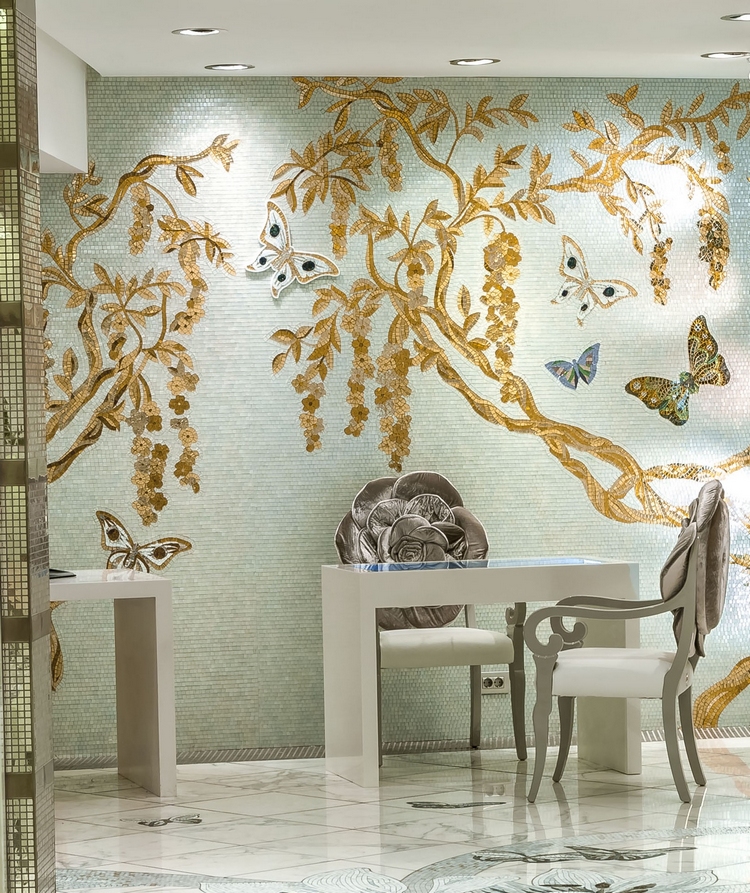 carrelage-mosaique-marbre-motifs-floraux-dorés-design-italien-Sicis