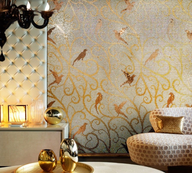 carrelage-mosaique-mural-blanc-or-motifs-oiseaux-collection-Sicis-Gold
