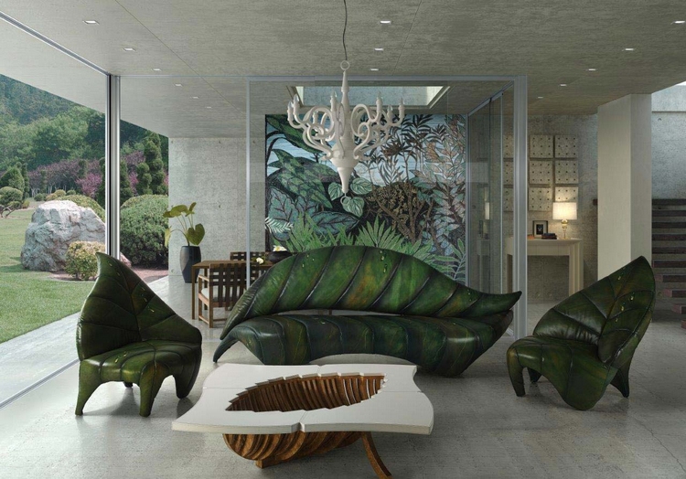 carrelage mosaïque de design italien Sicis-canapé-fauteuils-forme-feuilles