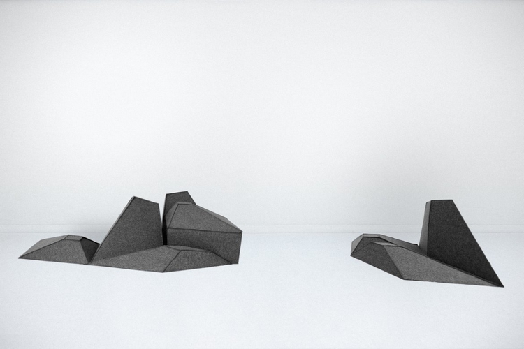 coussins de sol composables et meubles géométriques Les Angles Smarin