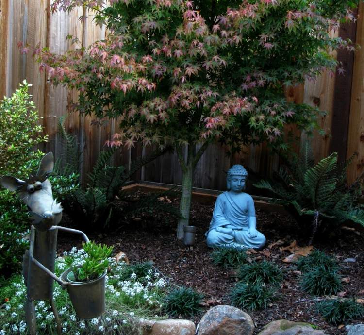 création de jardin –style-asiatique-statue-Bouddha-érable-Japon