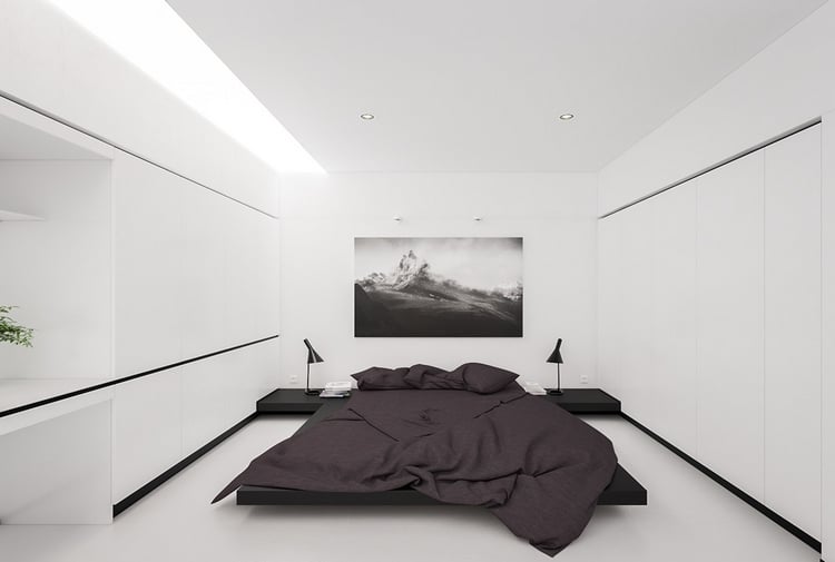 décoration-noir-blanc-armoires-encastrées-chambre-adulte