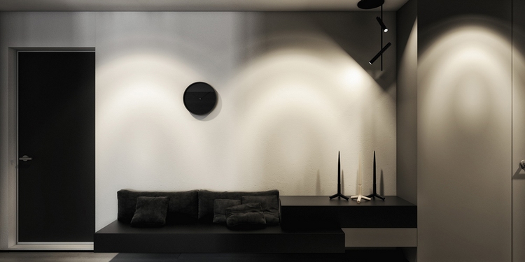 décoration-noir-blanc-entrée-maison-horloge-murale-bougeoirs-design