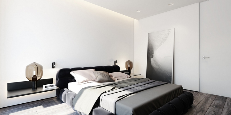 décoration-noir-blanc-gris-taupe-chambre-coucher-adulte-moderne