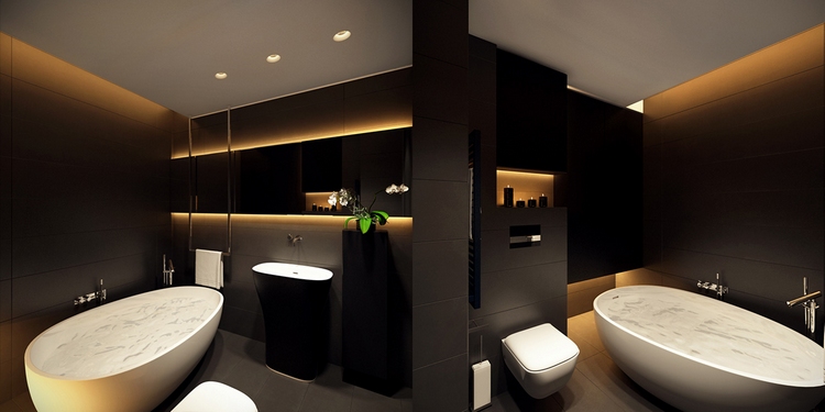décoration-noir-blanc-marron-salle-bains-luxe-baignoire-ilot