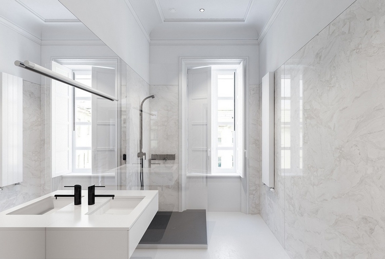 décoration-noir-blanc-salle-bains-panneaux-muraux-marbre-blanc