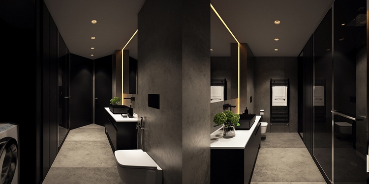 décoration-noir-blanc-sol-carrelé-simili-béton-salle-bains