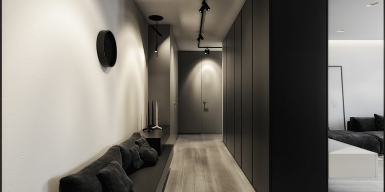 décoration noir, blanc et taupe-couloir-appartement-design-moderne