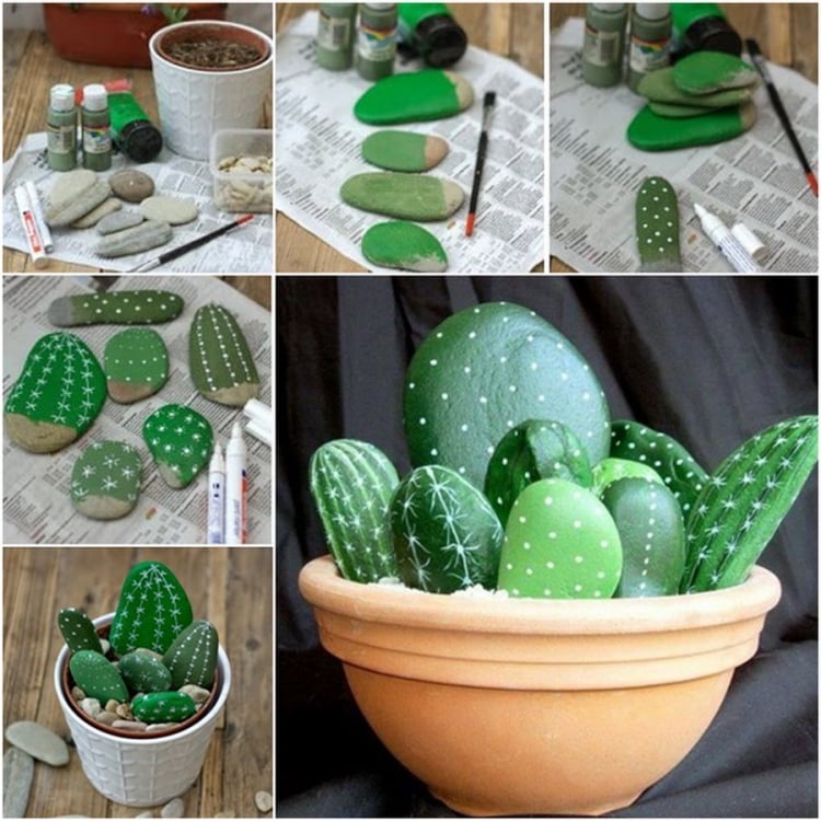 idée déco jardin –diy-pot-cactus-galets-repeints