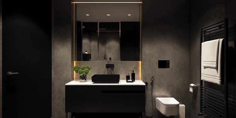idées-décoration-noir-blanc-taupe-salle-bains-toilettes-luxueuses