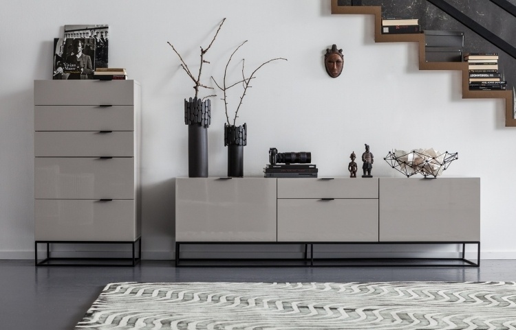 meubles salon design- buffet commode gris taupe poignées discrètes
