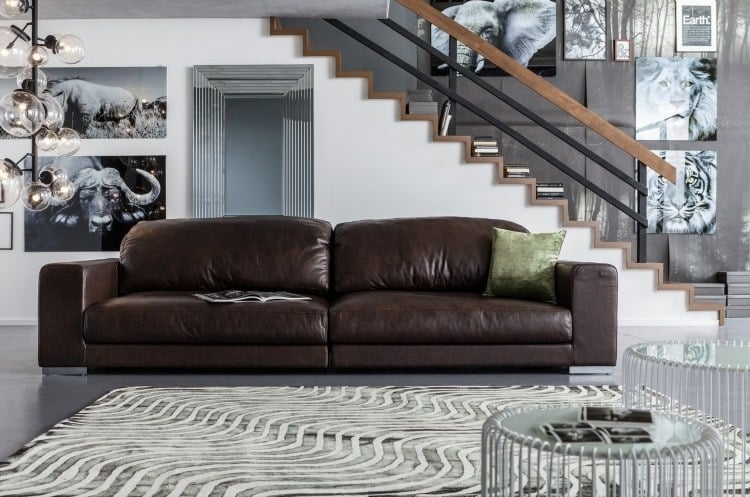 meubles salon design- canapé droit cuir marron 2 places