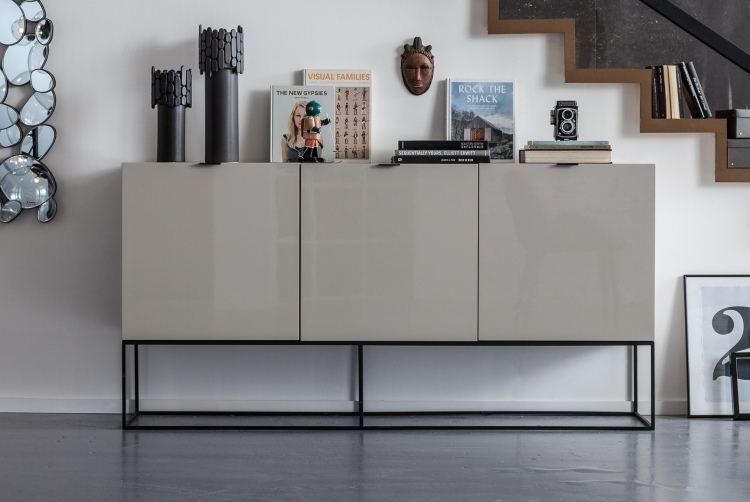 meubles de salon design moderne- rangement taupe brillant sans poignées