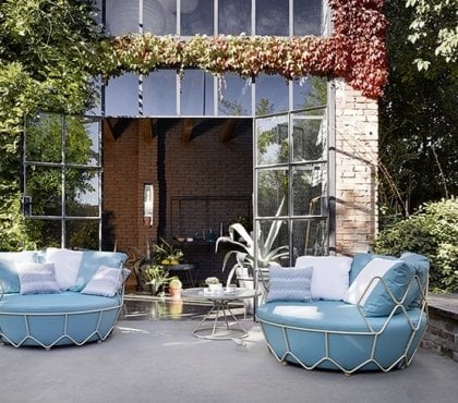 mobilier de jardin design -canapé-jardin-bleu-sérénité-cadre-métallique-Portofino