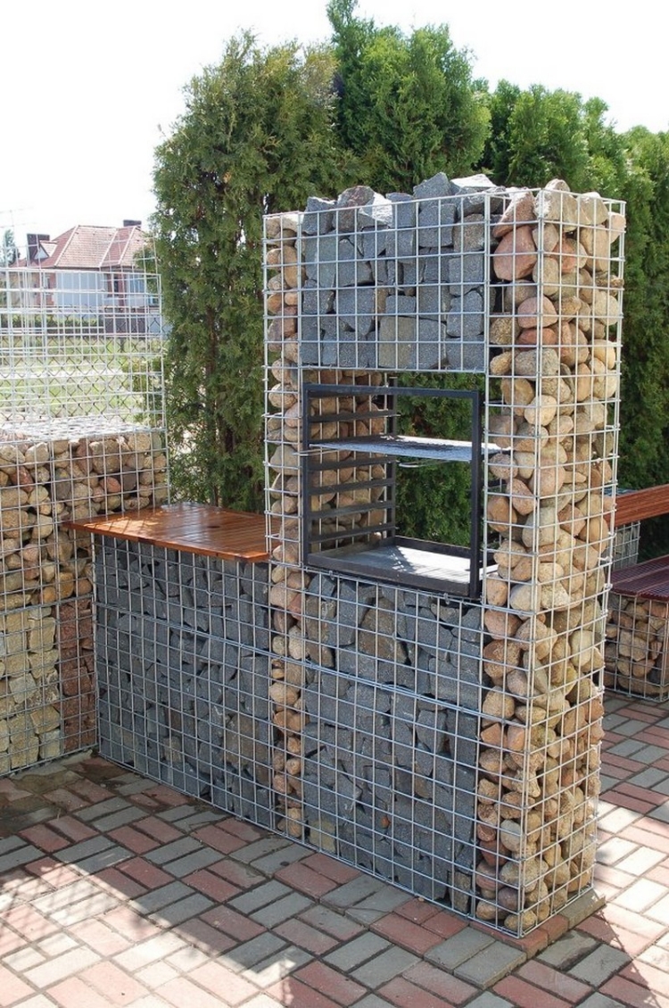 mur gabion zone barbecue-pierre-grise-pierre-beige-jardin-moderne