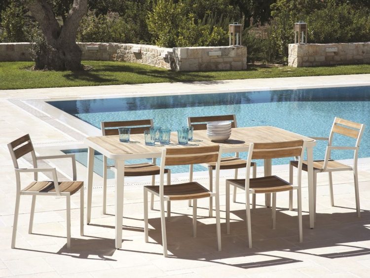 salon de jardin moderne –ethimo-meridien-ensemble-table-rectangulaire-chaises-bois-metal