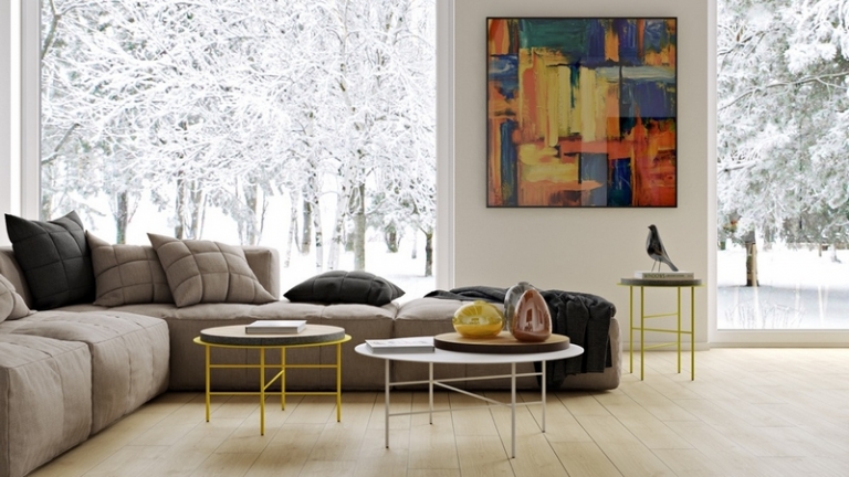 tableau moderne abstrait couleurs contrastées salon chic sobre