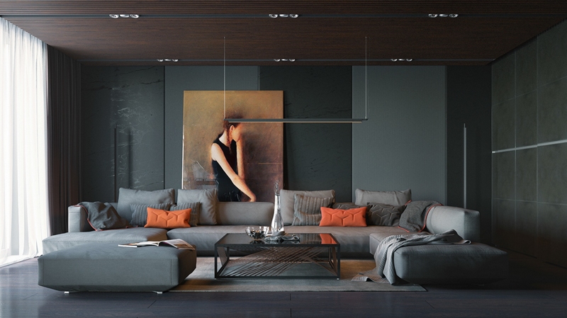 tableau moderne grand format- portrait huile salon gris graphite