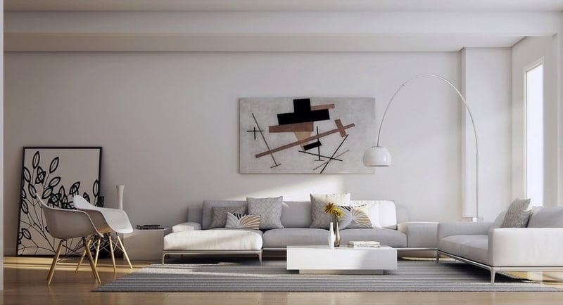 tableau moderne grand format salon blanc meubles design
