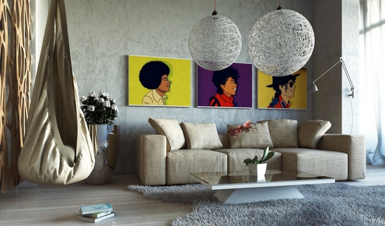 tableau moderne pop-art Michael Jackson canapé jute tapis
