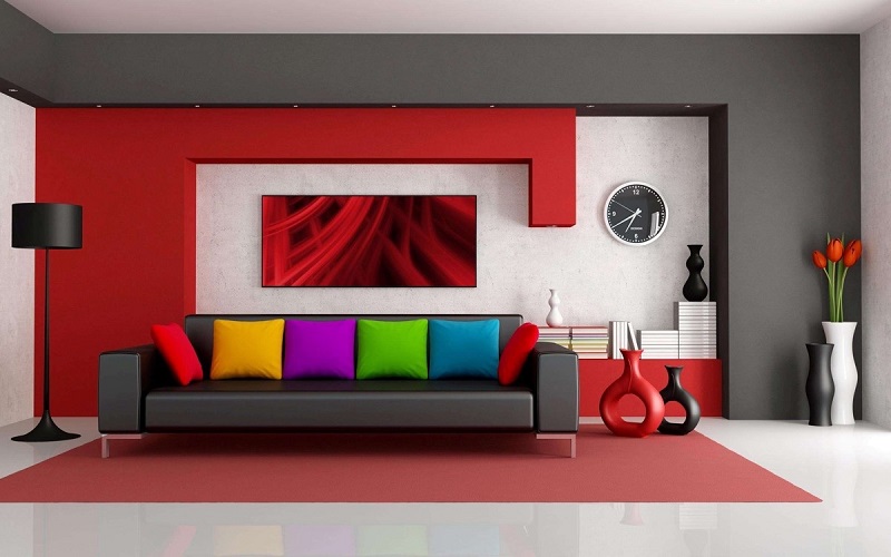 tableau moderne rouge noir grand format salon contemporain