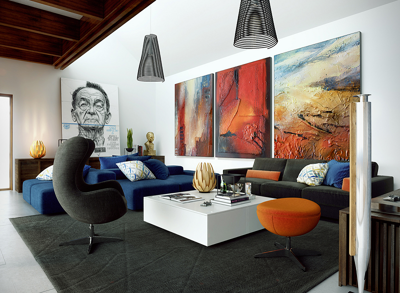 tableaux modernes grand format- dessin trityque salon design Denis Melnik