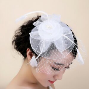 voilette mariage transparent-plumes-fleurs-blanches