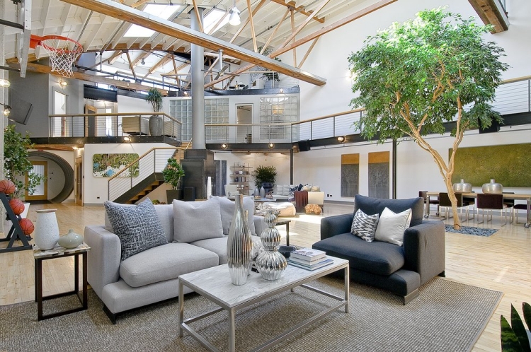 arbre-intérieur-salon-design-moderne-panier-basket-maison-SoMa-San-Francisco