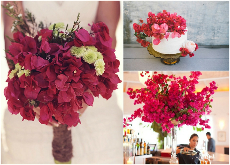 arbuste méditerranéen -Bougainvillier-bouquet-mariage-bractées-rouges-composition-florale