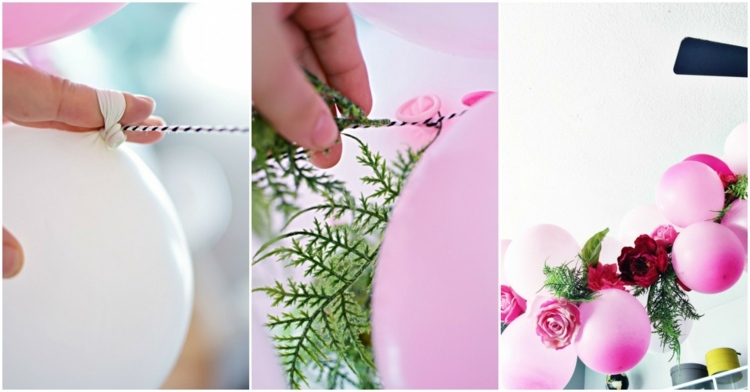 bricolage de décoration avec ballons gonflables fleurs guirlande-roses-artificielles